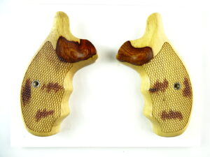 Smith and Wesson K & L-frame combat grips in Rosewood Picazo, checkered, round butt.
