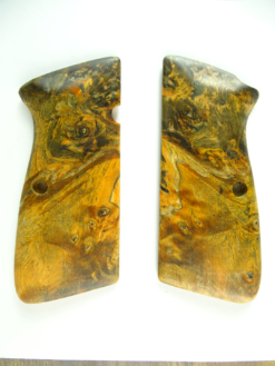 Hi-Power stabilized Buckeye Burl wood grips, smooth