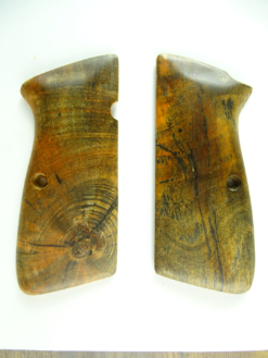 Hi-Power stabilized Buckeye Burl wood grips, smooth