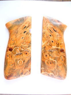 Hi-Power stabilized Buckeye Burl wood grips, smooth